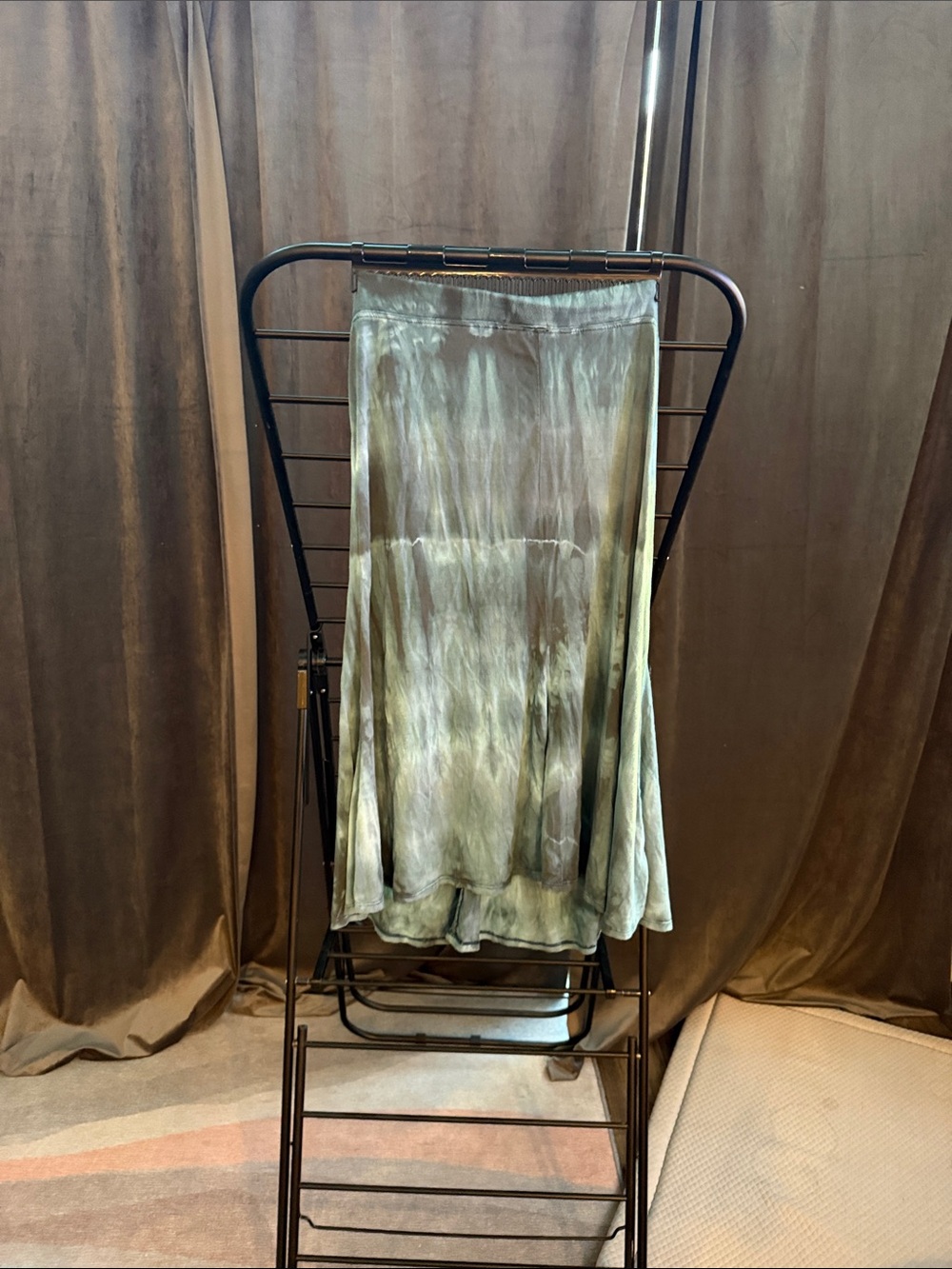 Green Dragon Olive Tie-Dye Midi Skirt